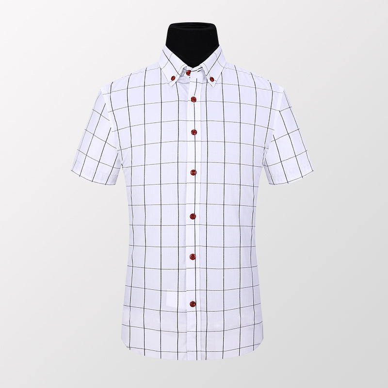 sanyamk Summer Men Shirts Short Sleeve Plaid Shirt Slim Casual Button Up Dress Shirts Men Big Size M-5XL Anti-wrinkle Soft