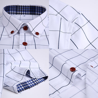 sanyamk Summer Men Shirts Short Sleeve Plaid Shirt Slim Casual Button Up Dress Shirts Men Big Size M-5XL Anti-wrinkle Soft