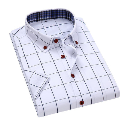 sanyamk Summer Men Shirts Short Sleeve Plaid Shirt Slim Casual Button Up Dress Shirts Men Big Size M-5XL Anti-wrinkle Soft