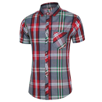 sanyamk New Fashion Plaid Shirt Men Summer Casual Short Sleeve Shirts Mens Plus Size Beach Hawaiian Tops Blouse Male 5XL 6XL 7XL