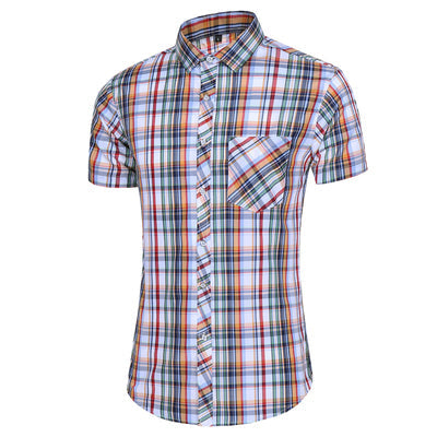 sanyamk New Fashion Plaid Shirt Men Summer Casual Short Sleeve Shirts Mens Plus Size Beach Hawaiian Tops Blouse Male 5XL 6XL 7XL