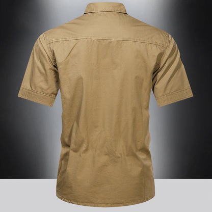 sanyamk New Men&#39;s Casual Shirts Short Sleeve Pure Cotton Shirt Male Solid Oversize Military Cargo Shirts Men Clothing Shirt AF168