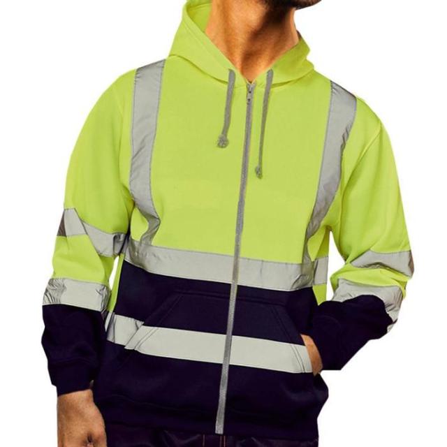 sanyamk Men Workwear High Visibility Work Jacket Coat Mens Reflective Safety Sweatshirt Hooded Coat Wrok Clothing Winter Jackets