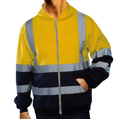 sanyamk Men Workwear High Visibility Work Jacket Coat Mens Reflective Safety Sweatshirt Hooded Coat Wrok Clothing Winter Jackets