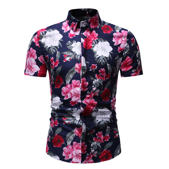 sanyamk Mens Beach Shirts Camisa Social Masculina 2022 Fashion Brand Floral Shirt Men Slim Fit Short Sleeve Hawaiian Shirt Male Chemise