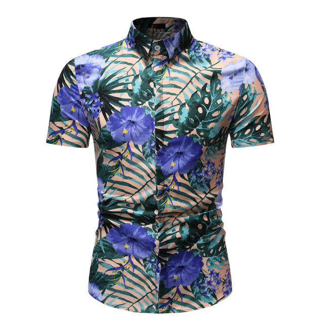 sanyamk Mens Beach Shirts Camisa Social Masculina 2022 Fashion Brand Floral Shirt Men Slim Fit Short Sleeve Hawaiian Shirt Male Chemise