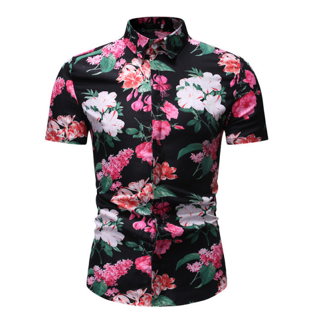 sanyamk Mens Beach Shirts Camisa Social Masculina 2022 Fashion Brand Floral Shirt Men Slim Fit Short Sleeve Hawaiian Shirt Male Chemise