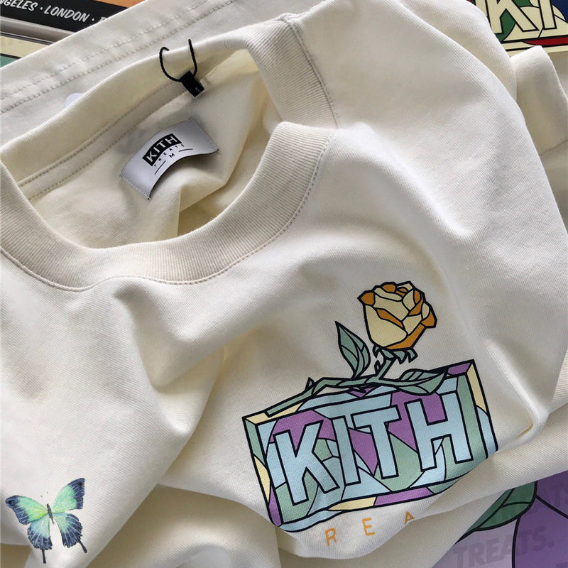 sanyamk Kith Box Logo T-shirt Casual Men Women 1:1 Best Quality Kith T Shirt Floral Print 2021 Summer Daily Men Tops