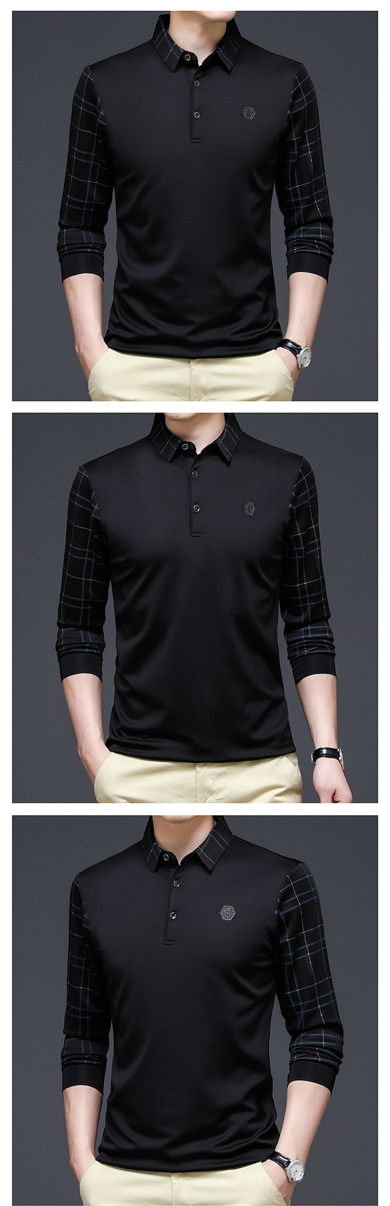 sanyamk New Fashion Solid Polo Shirt Men Korean Fashion Clothing Long Sleeve Casual Fit Slim Man Polo Shirt Button Collar Tops