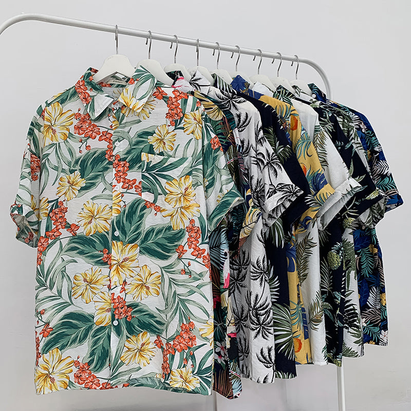 sanyamk Summer Men Casual Shirts Vintage Clothes Baggy Unisex Hawaiian Style Male Cardigan New Fashion Blouses Short Sleeve