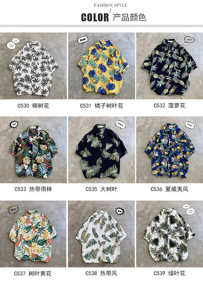 sanyamk Summer Men Casual Shirts Vintage Clothes Baggy Unisex Hawaiian Style Male Cardigan New Fashion Blouses Short Sleeve