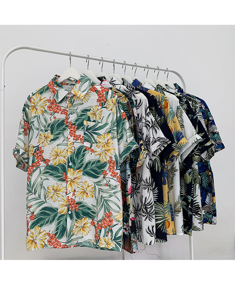 sanyamk Summer Men Casual Shirts Vintage Clothes Baggy Unisex Hawaiian Style Male Cardigan New Fashion Blouses Short Sleeve