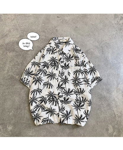 sanyamk Summer Men Casual Shirts Vintage Clothes Baggy Unisex Hawaiian Style Male Cardigan New Fashion Blouses Short Sleeve