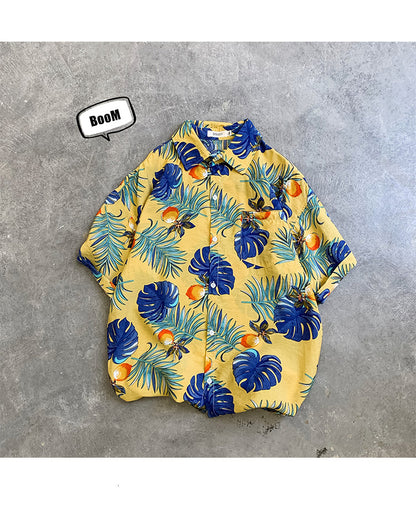 sanyamk Summer Men Casual Shirts Vintage Clothes Baggy Unisex Hawaiian Style Male Cardigan New Fashion Blouses Short Sleeve