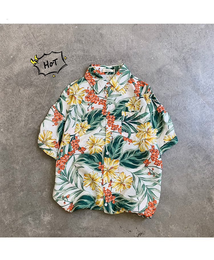 sanyamk Summer Men Casual Shirts Vintage Clothes Baggy Unisex Hawaiian Style Male Cardigan New Fashion Blouses Short Sleeve