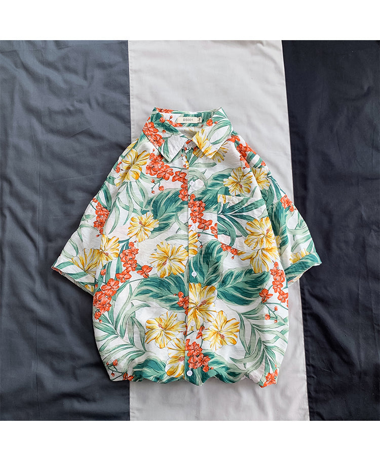 sanyamk Summer Men Casual Shirts Vintage Clothes Baggy Unisex Hawaiian Style Male Cardigan New Fashion Blouses Short Sleeve