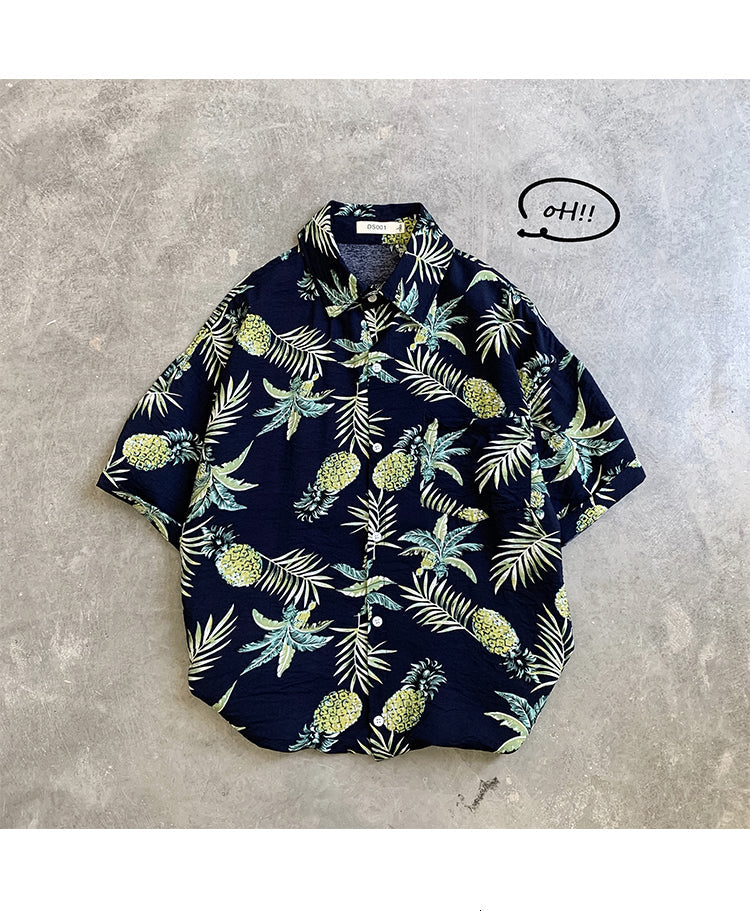 sanyamk Summer Men Casual Shirts Vintage Clothes Baggy Unisex Hawaiian Style Male Cardigan New Fashion Blouses Short Sleeve