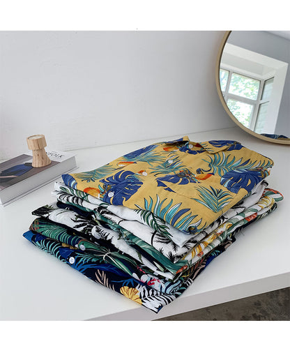 sanyamk Summer Men Casual Shirts Vintage Clothes Baggy Unisex Hawaiian Style Male Cardigan New Fashion Blouses Short Sleeve