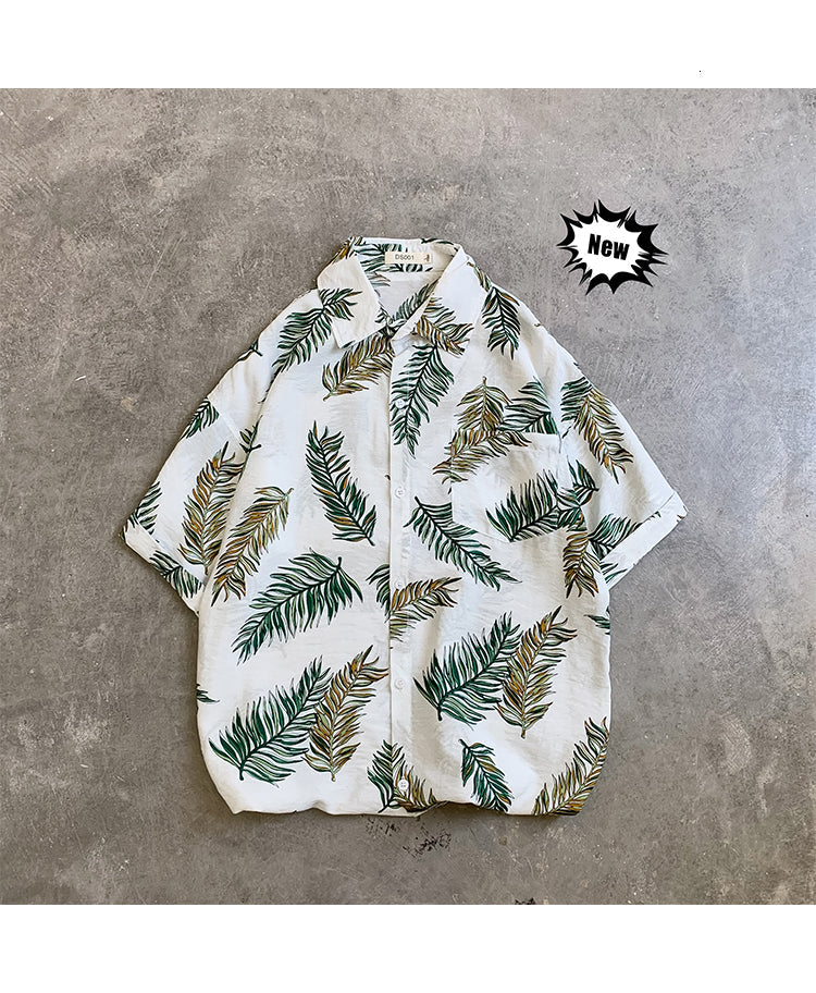 sanyamk Summer Men Casual Shirts Vintage Clothes Baggy Unisex Hawaiian Style Male Cardigan New Fashion Blouses Short Sleeve