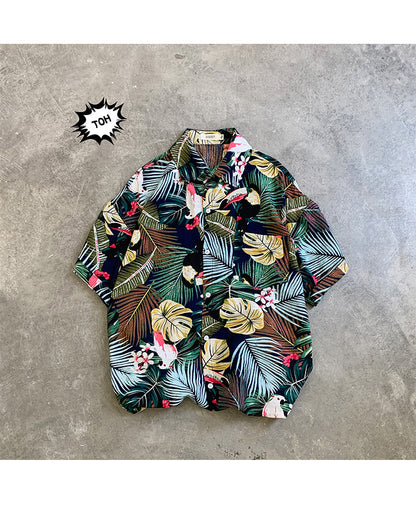 sanyamk Summer Men Casual Shirts Vintage Clothes Baggy Unisex Hawaiian Style Male Cardigan New Fashion Blouses Short Sleeve