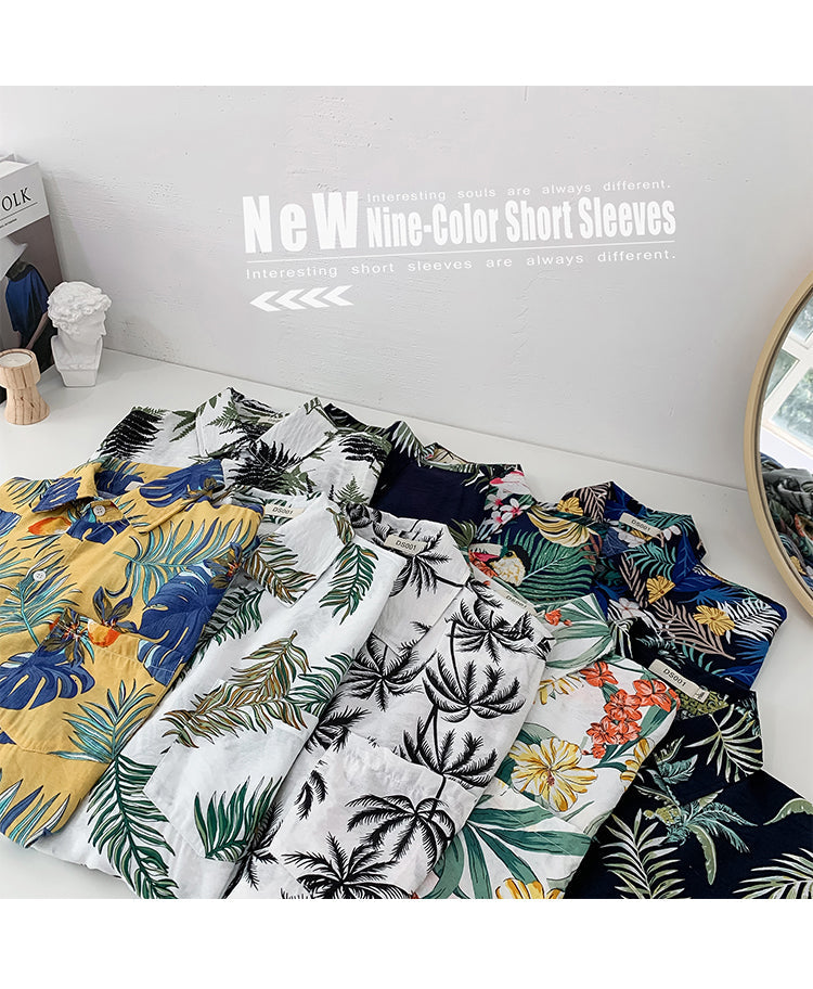 sanyamk Summer Men Casual Shirts Vintage Clothes Baggy Unisex Hawaiian Style Male Cardigan New Fashion Blouses Short Sleeve