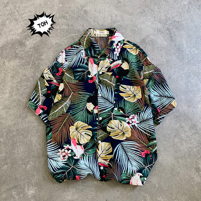 sanyamk Summer Men Casual Shirts Vintage Clothes Baggy Unisex Hawaiian Style Male Cardigan New Fashion Blouses Short Sleeve