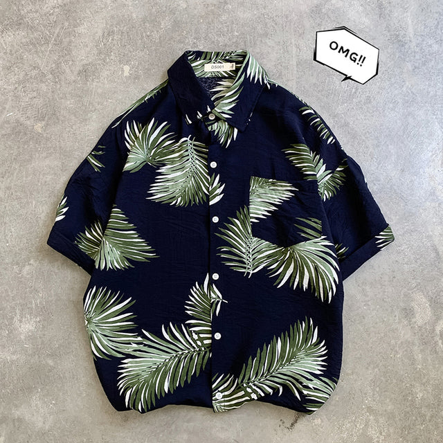 sanyamk Summer Men Casual Shirts Vintage Clothes Baggy Unisex Hawaiian Style Male Cardigan New Fashion Blouses Short Sleeve