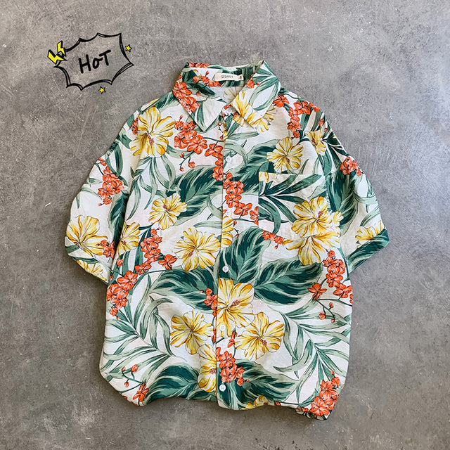 sanyamk Summer Men Casual Shirts Vintage Clothes Baggy Unisex Hawaiian Style Male Cardigan New Fashion Blouses Short Sleeve