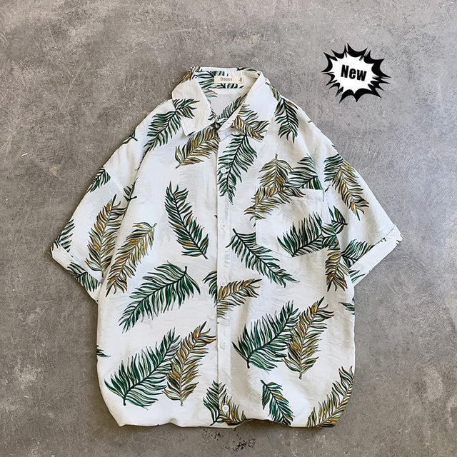 sanyamk Summer Men Casual Shirts Vintage Clothes Baggy Unisex Hawaiian Style Male Cardigan New Fashion Blouses Short Sleeve