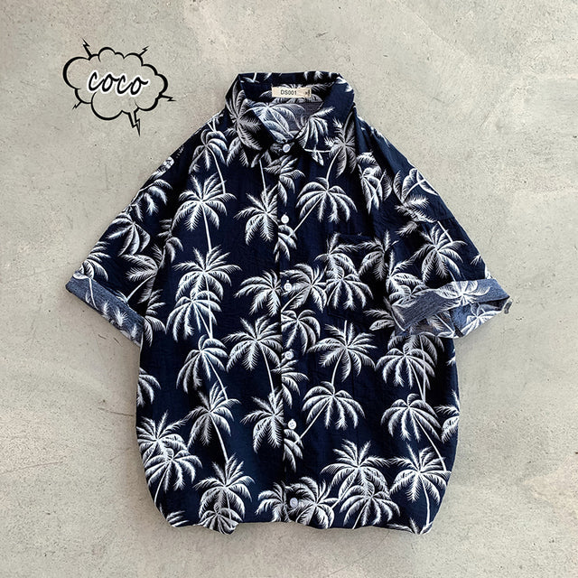 sanyamk Summer Men Casual Shirts Vintage Clothes Baggy Unisex Hawaiian Style Male Cardigan New Fashion Blouses Short Sleeve