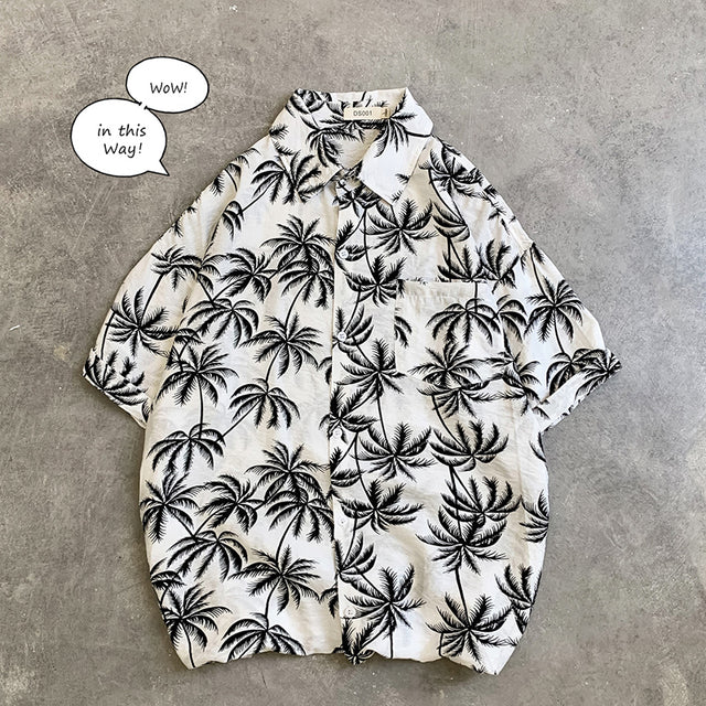 sanyamk Summer Men Casual Shirts Vintage Clothes Baggy Unisex Hawaiian Style Male Cardigan New Fashion Blouses Short Sleeve