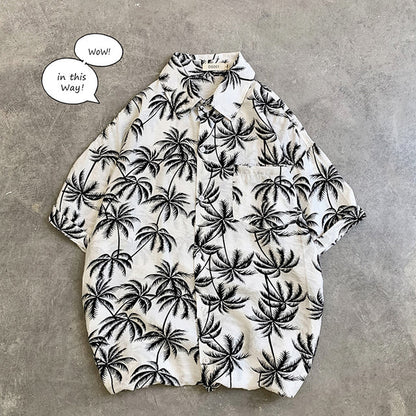 sanyamk Summer Men Casual Shirts Vintage Clothes Baggy Unisex Hawaiian Style Male Cardigan New Fashion Blouses Short Sleeve