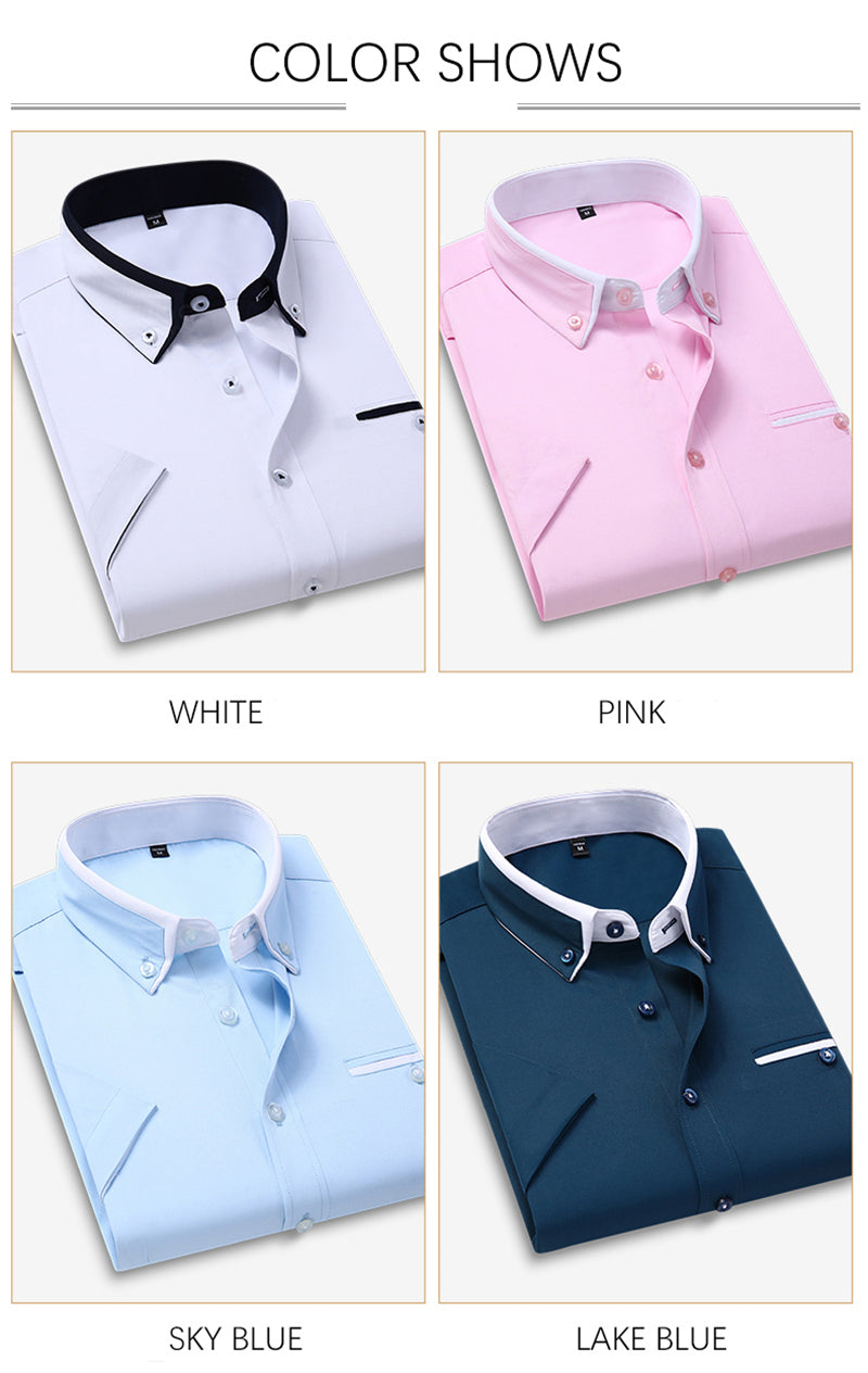 sanyamk Plus Size 5XL Summer Business Shirt Men Short Sleeves Button Up Shirt Turn-down Collar Casual Shirts Mens Clothing