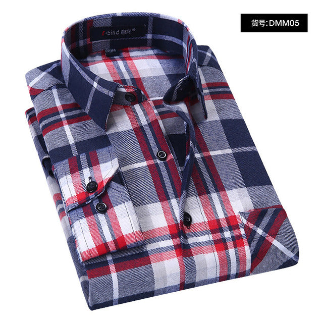 sanyamk Plaid Shirt New Autumn Winter Flannel Red Checkered Shirt Men Shirts Long Sleeve Chemise Homme Cotton Male Check Shirts