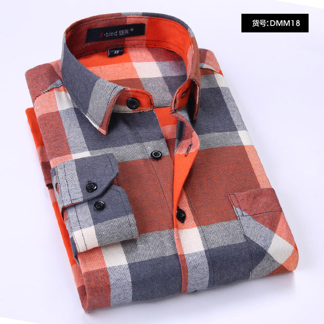 sanyamk Plaid Shirt New Autumn Winter Flannel Red Checkered Shirt Men Shirts Long Sleeve Chemise Homme Cotton Male Check Shirts