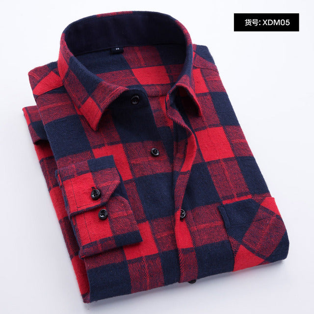 sanyamk Plaid Shirt New Autumn Winter Flannel Red Checkered Shirt Men Shirts Long Sleeve Chemise Homme Cotton Male Check Shirts