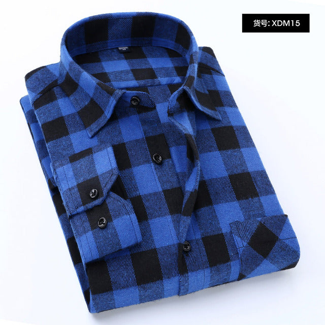 sanyamk Plaid Shirt New Autumn Winter Flannel Red Checkered Shirt Men Shirts Long Sleeve Chemise Homme Cotton Male Check Shirts