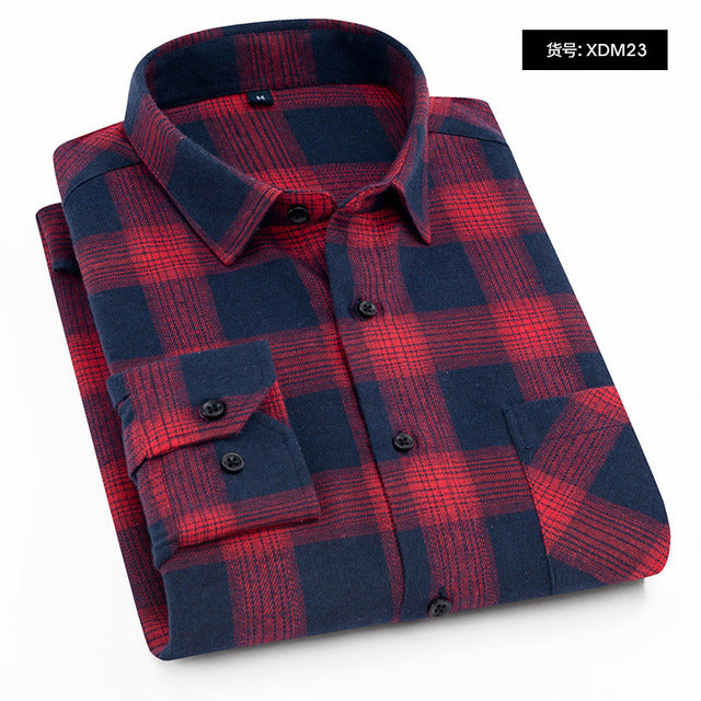 sanyamk Plaid Shirt New Autumn Winter Flannel Red Checkered Shirt Men Shirts Long Sleeve Chemise Homme Cotton Male Check Shirts