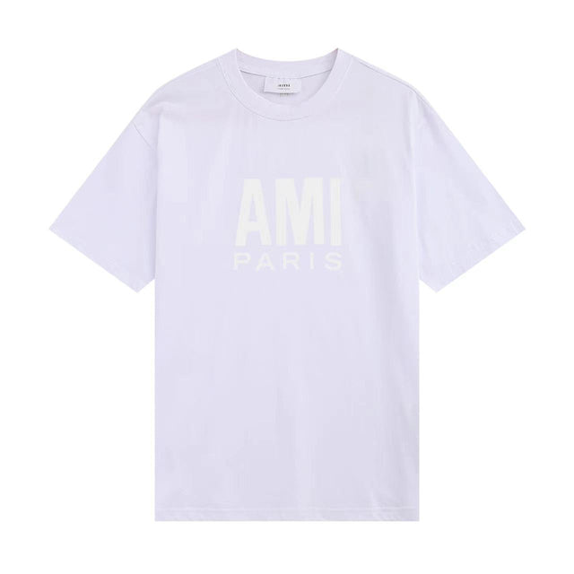 sanyamk 2022 Ami New Small Letter Embroidered Street Fashion Loose Versatile Cotton Round Collar Summer Men&#39;s Short Sleeve T-shirt