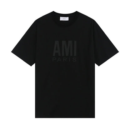 sanyamk 2022 Ami New Small Letter Embroidered Street Fashion Loose Versatile Cotton Round Collar Summer Men&#39;s Short Sleeve T-shirt