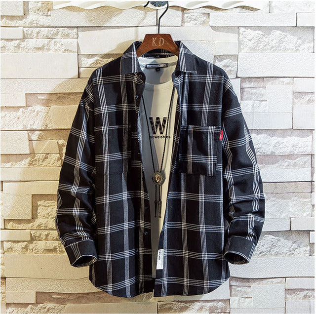 sanyamk Plaid Casual Shirts For Men Clothing Black Plaid Shirt Men Long Sleeve Shirt For Men Fasion M-5XL New Arrival