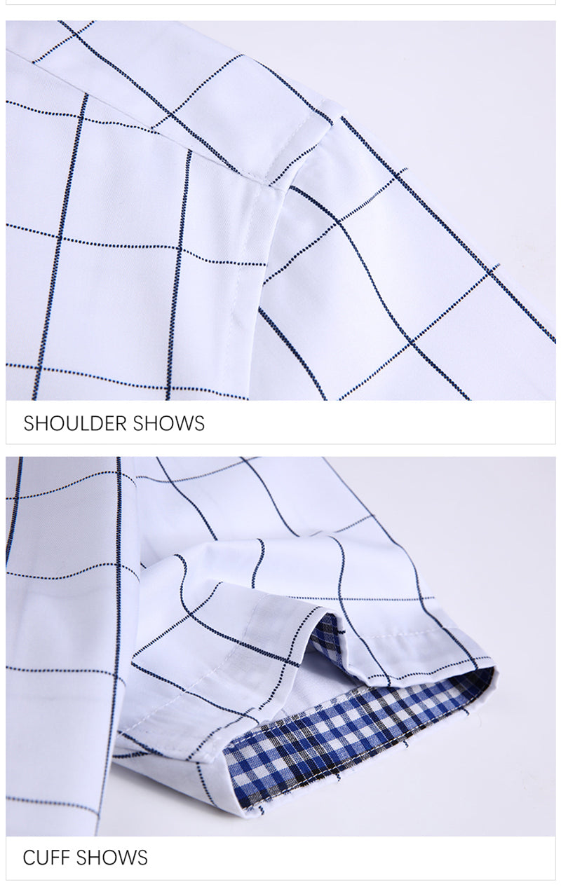 sanyamk Summer Men Shirts Short Sleeve Plaid Shirt Slim Casual Button Up Dress Shirts Men Big Size M-5XL Anti-wrinkle Soft