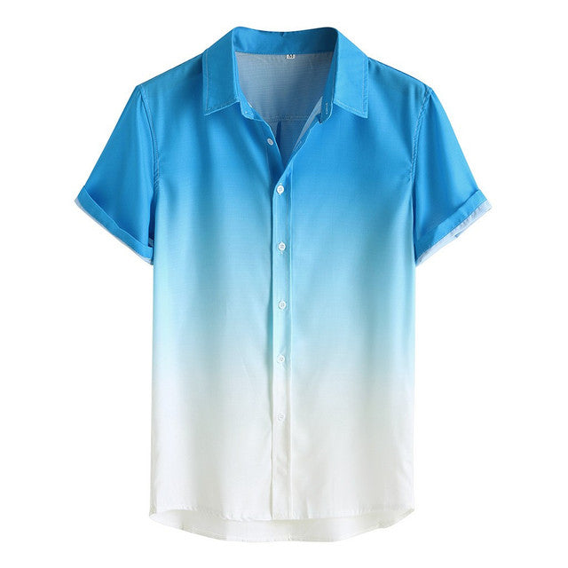 sanyamk Summer Men&#39;s Hawaiian Shirt Cool Thin Breathable Collar Gradient Dyed Cotton Linen Casual Short Sleeve Shirt 2022