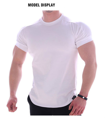 sanyamk Men Summer T Shirts High Elastic Slim Fit Tshirt Men Quick-drying Curved Hem Mens T-Shirts Solid Color 3XL