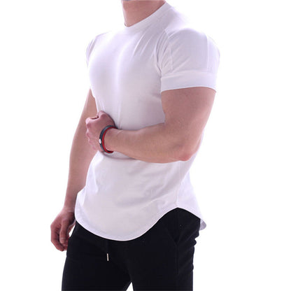 sanyamk Men Summer T Shirts High Elastic Slim Fit Tshirt Men Quick-drying Curved Hem Mens T-Shirts Solid Color 3XL