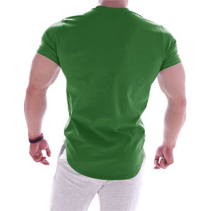 sanyamk Men Summer T Shirts High Elastic Slim Fit Tshirt Men Quick-drying Curved Hem Mens T-Shirts Solid Color 3XL