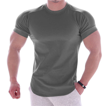 sanyamk Men Summer T Shirts High Elastic Slim Fit Tshirt Men Quick-drying Curved Hem Mens T-Shirts Solid Color 3XL