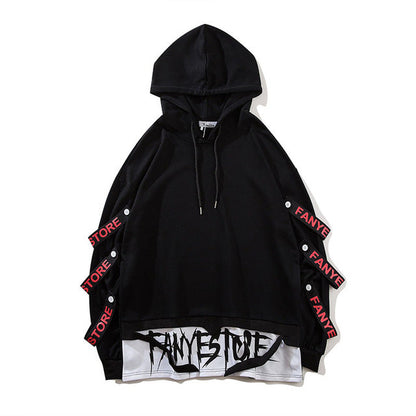 sanyamk Patchwork Straps Hip Hop Hooded Pullover Sweatshirt