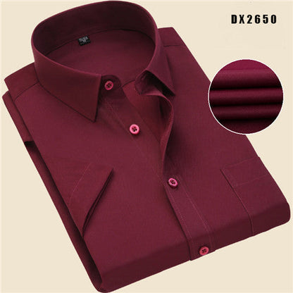 sanyamk Summer business work shirt square collar short sleeved plus size S to 7xl solid twill striped formal men dress shirts no fade