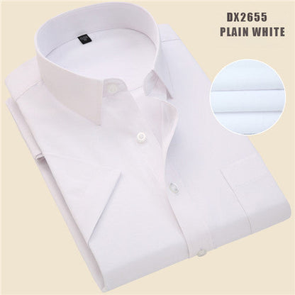 sanyamk Summer business work shirt square collar short sleeved plus size S to 7xl solid twill striped formal men dress shirts no fade